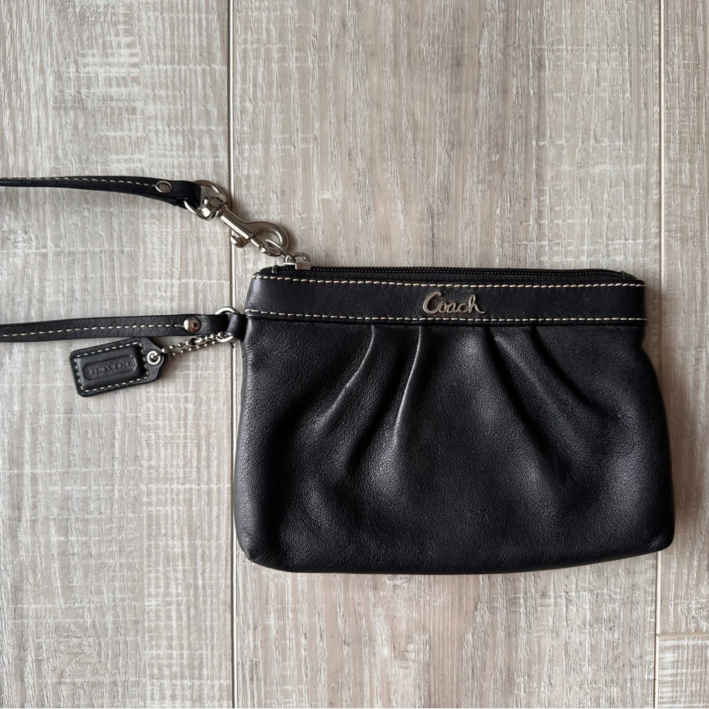 Black leather Coach wristlet